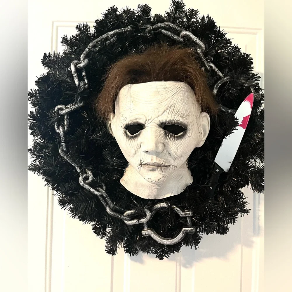 Halloween Wreath Horror Movie Killer Mask Bloody Knife Halloween Horrir Film 24”
